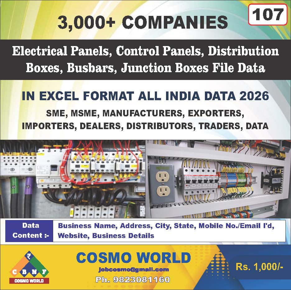 Electrical Panels, Control Panels, Distribution Boxes, Busbars, Junction Boxes File Database by CosmoDatabase — B2B Contact List with Emails and Phone Numbers