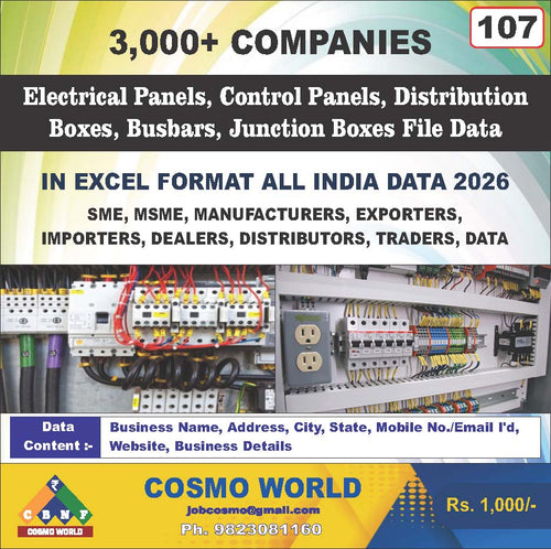 Electrical Panels, Control Panels, Distribution Boxes, Busbars, Junction Boxes File Database by CosmoDatabase — B2B Contact List with Emails and Phone Numbers