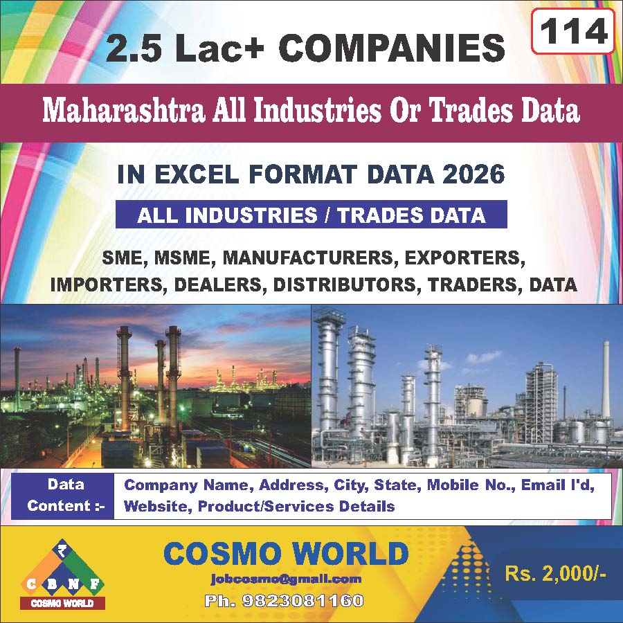 Maharashtra All Industries or Trades Database by CosmoDatabase — B2B Contact List with Emails and Phone Numbers