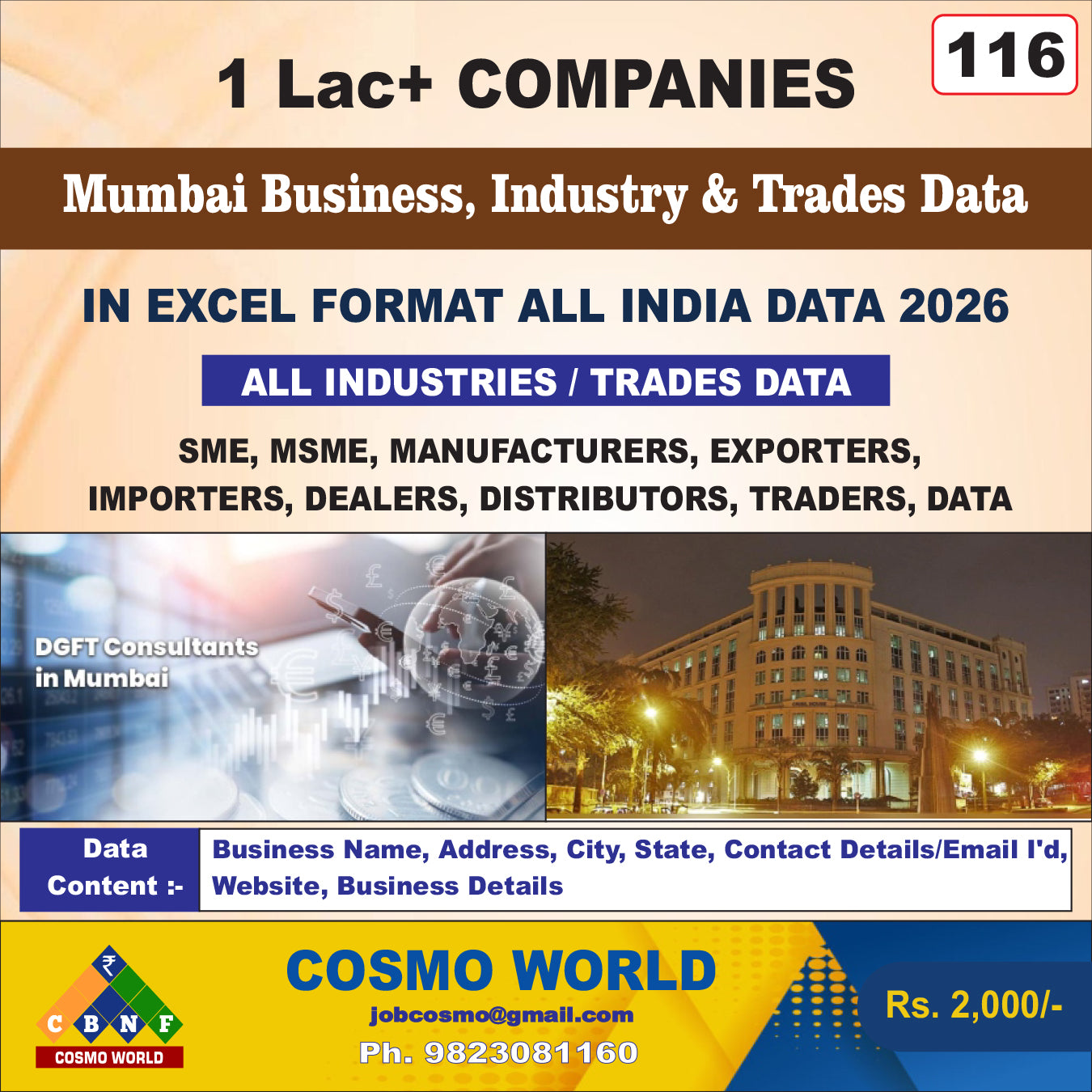 Mumbai Business, Industry & Trades Database by CosmoDatabase — B2B Contact List with Emails and Phone Numbers