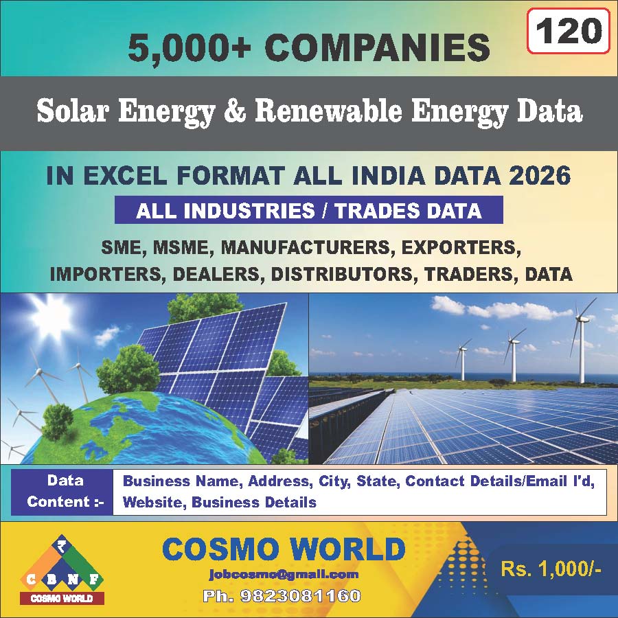 Solar Energy & Renewable Energy Database by CosmoDatabase — B2B Contact List with Emails and Phone Numbers