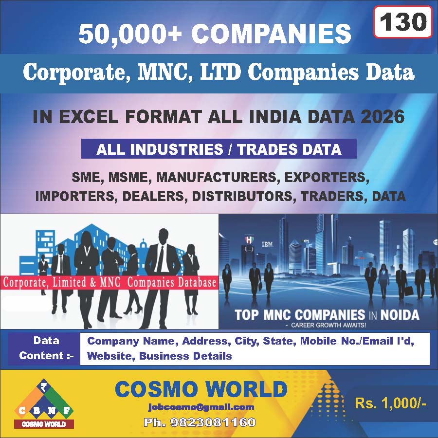 Corporate, MNC, LTD Companies Database by CosmoDatabase — B2B Contact List with Emails and Phone Numbers