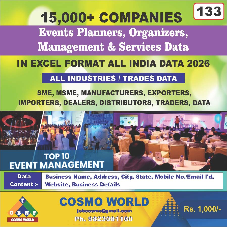 Events Planners, Organizers, Management & Services Database by CosmoDatabase — B2B Contact List with Emails and Phone Numbers