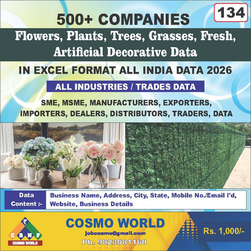 Flowers, Plants, Trees, Grasses, Fresh, Artificial Decorative Database by CosmoDatabase — B2B Contact List with Emails and Phone Numbers
