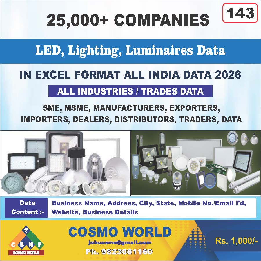 Led, Lighting, Luminaries Database by CosmoDatabase — B2B Contact List with Emails and Phone Numbers