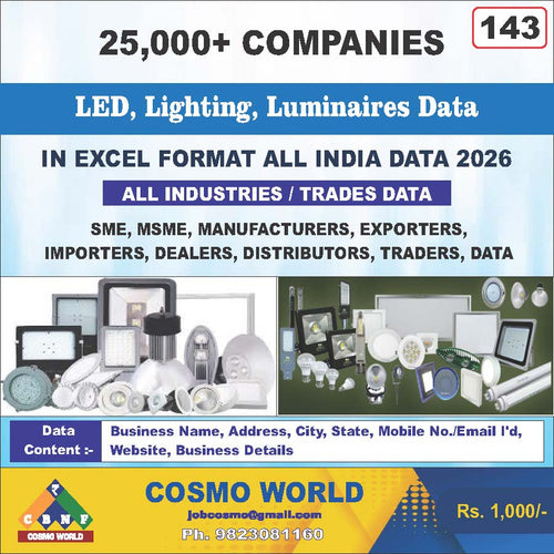 Led, Lighting, Luminaries Database by CosmoDatabase — B2B Contact List with Emails and Phone Numbers