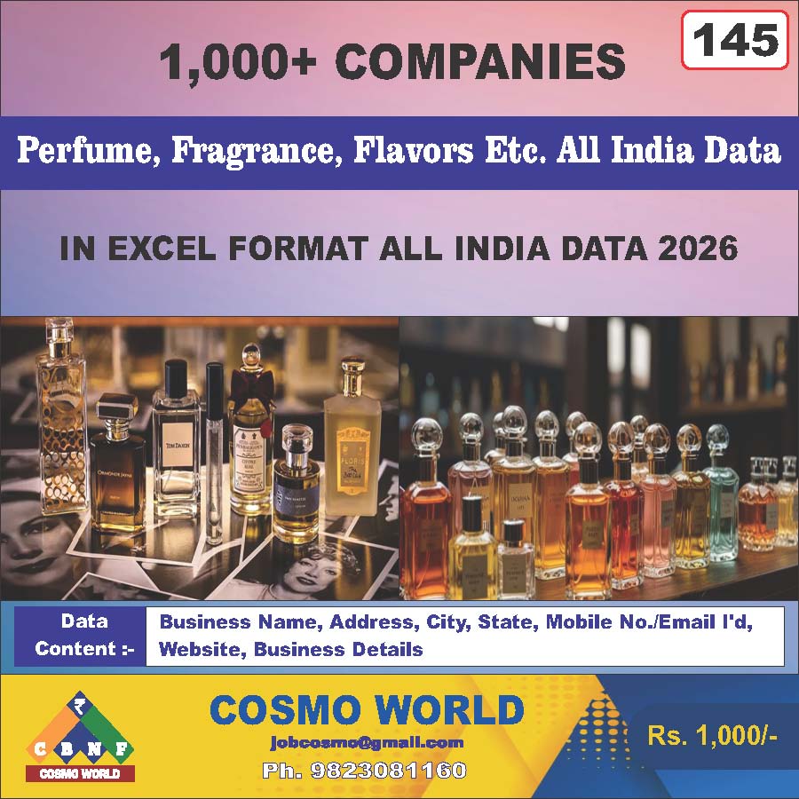 Perfume, Fragrance, Flavors etc All India Database by CosmoDatabase — B2B Contact List with Emails and Phone Numbers