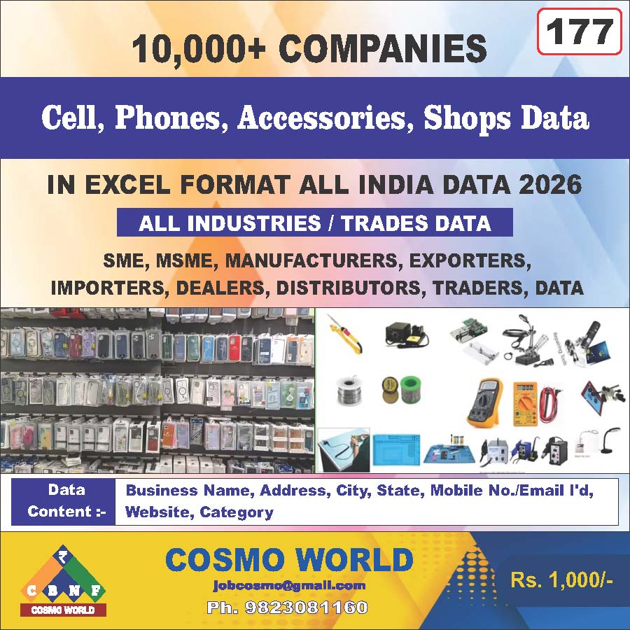 Cell, Phones, Accessories, Shops Database by CosmoDatabase — B2B Contact List with Emails and Phone Numbers