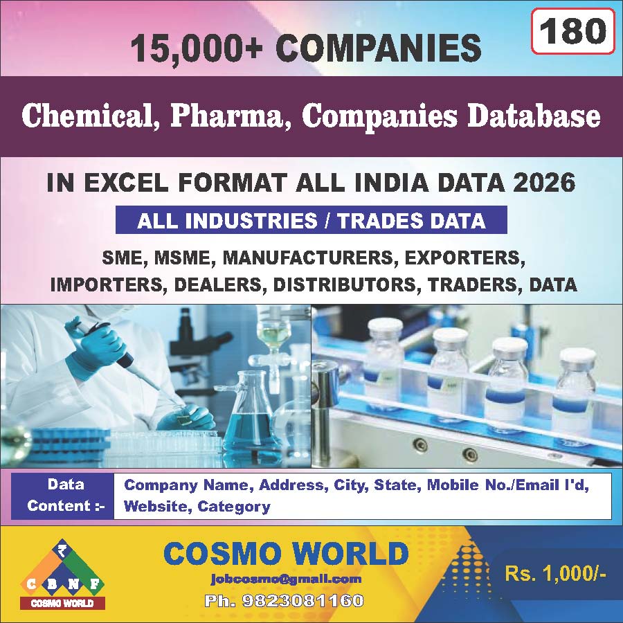 Chemical, Pharma, Companies Database by CosmoDatabase — B2B Contact List with Emails and Phone Numbers