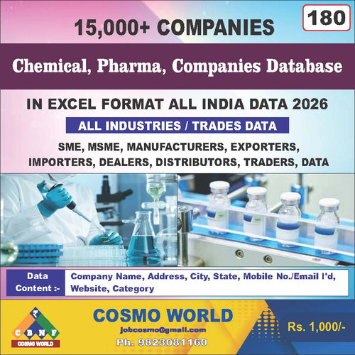 Chemical, Pharma, Companies Database by CosmoDatabase — B2B Contact List with Emails and Phone Numbers