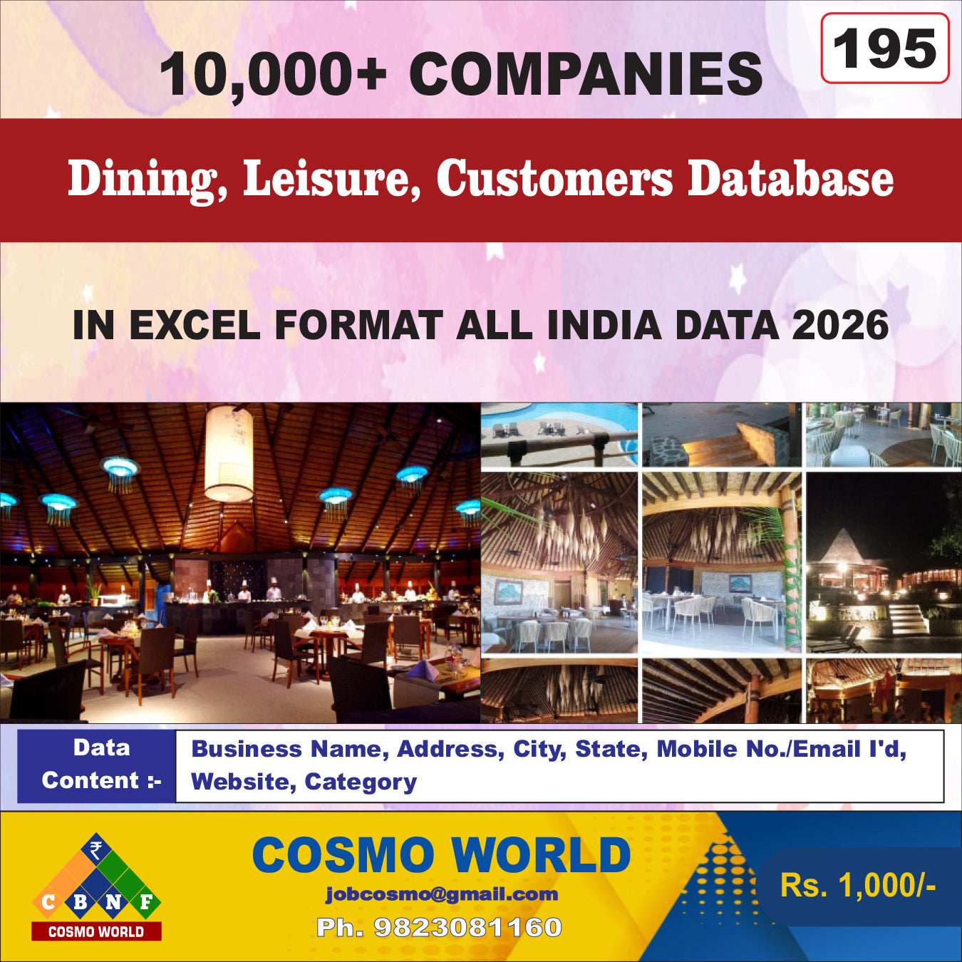 Dining, Leisure, Customers Database by CosmoDatabase — B2B Contact List with Emails and Phone Numbers