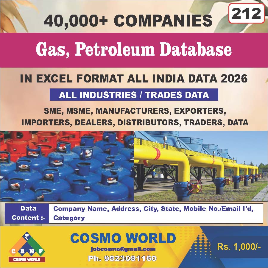 Gas, Petroleum Database by CosmoDatabase — B2B Contact List with Emails and Phone Numbers