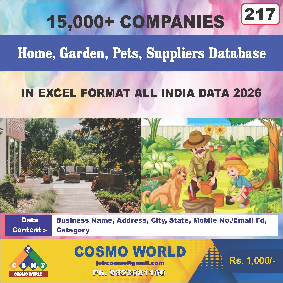 Home, Garden, Pets, Suppliers Database by CosmoDatabase — B2B Contact List with Emails and Phone Numbers