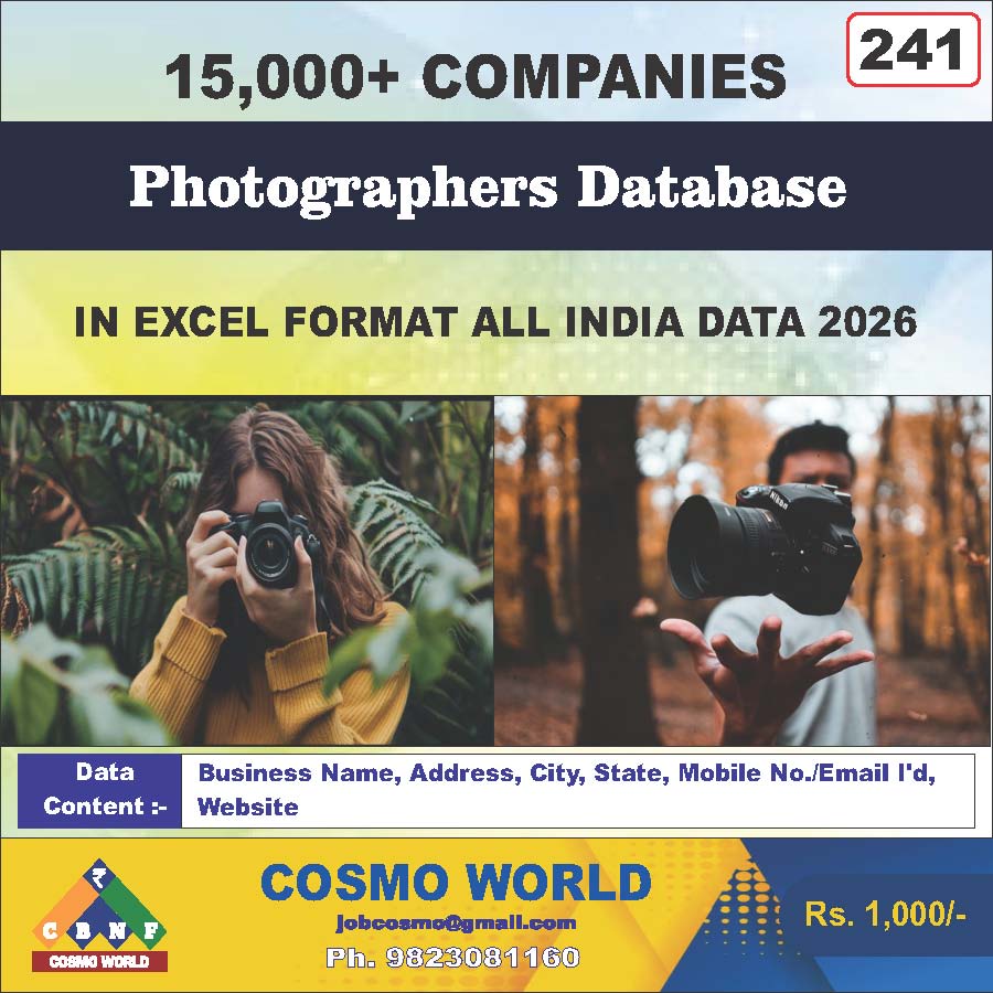 Photographers Database by CosmoDatabase — B2B Contact List with Emails and Phone Numbers