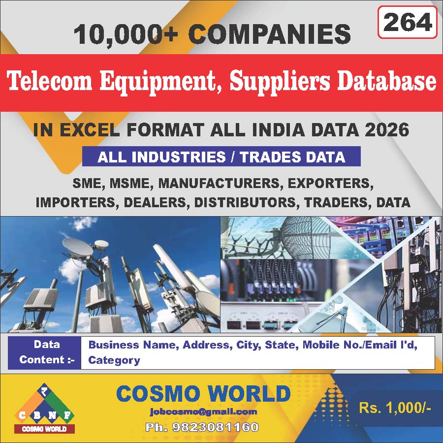 Telecom Equipment, Suppliers Database by CosmoDatabase — B2B Contact List with Emails and Phone Numbers