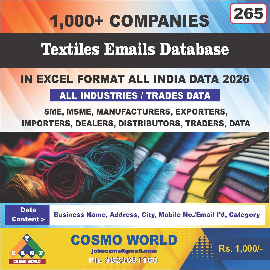 Textiles Emails Database by CosmoDatabase — B2B Contact List with Emails and Phone Numbers