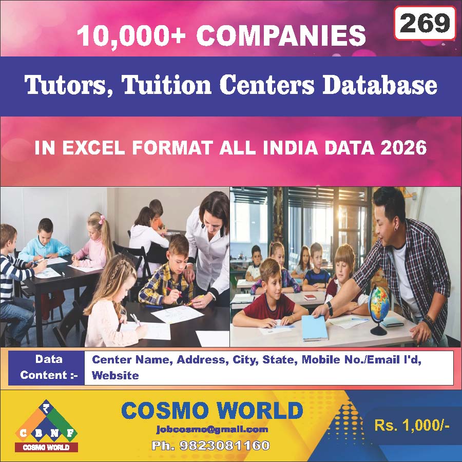 Tutors, Tution Centers Database by CosmoDatabase — B2B Contact List with Emails and Phone Numbers