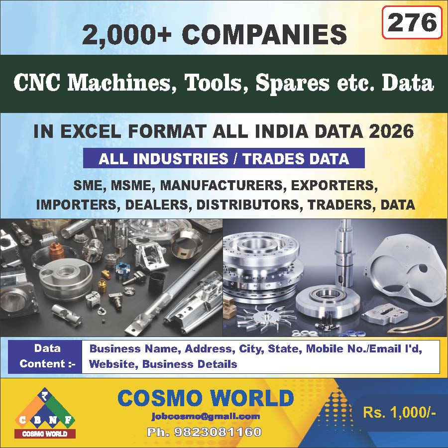 CNC Machines, Tools, Spares etc. Database by CosmoDatabase — B2B Contact List with Emails and Phone Numbers