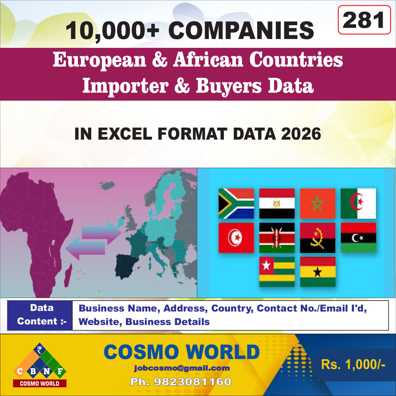 European & African Countries Importer & Buyers Database by CosmoDatabase — B2B Contact List with Emails and Phone Numbers