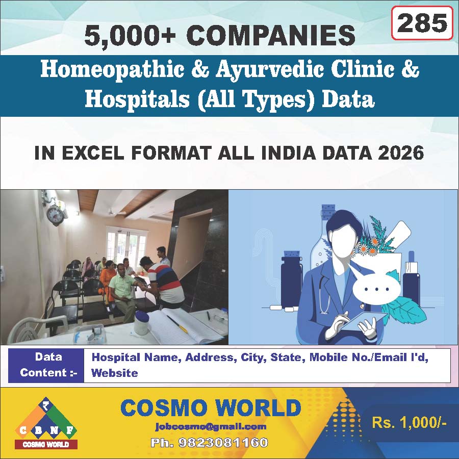 Homeopathic & Ayurvedic Clinic & Hospitals (All Types) Database by CosmoDatabase — B2B Contact List with Emails and Phone Numbers