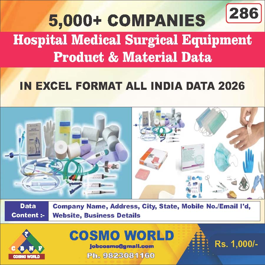 Hospital Medical Surgical Equipment Product & Material Database by CosmoDatabase — B2B Contact List with Emails and Phone Numbers