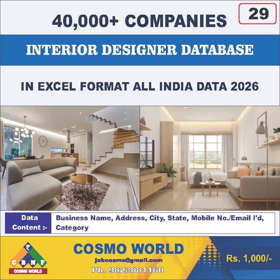 Interior Designer Database by CosmoDatabase — B2B Contact List with Emails and Phone Numbers