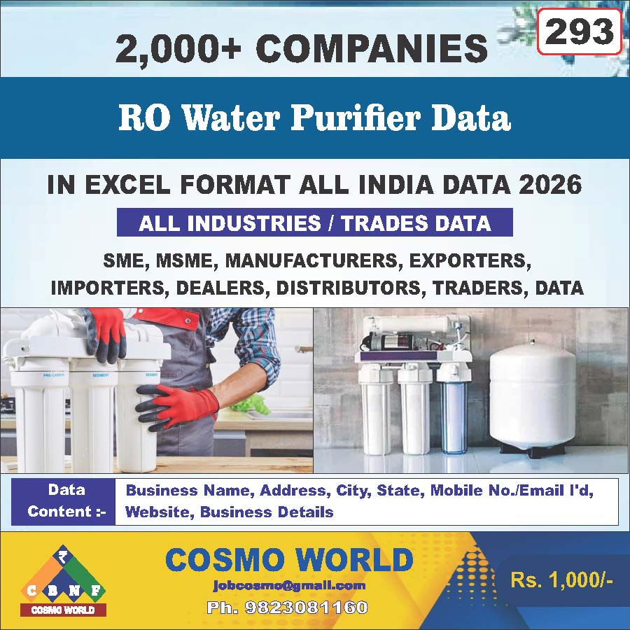 RO water purifier Database by CosmoDatabase — B2B Contact List with Emails and Phone Numbers