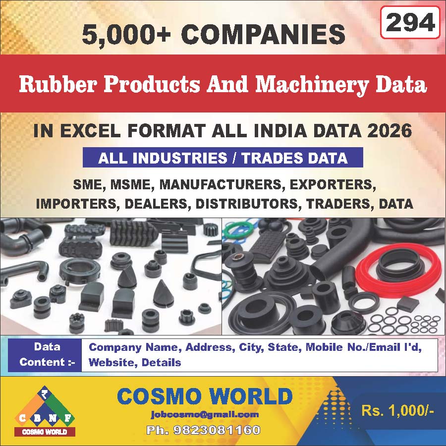 RUBBER PRODUCTS AND MACHINERY Database by CosmoDatabase — B2B Contact List with Emails and Phone Numbers