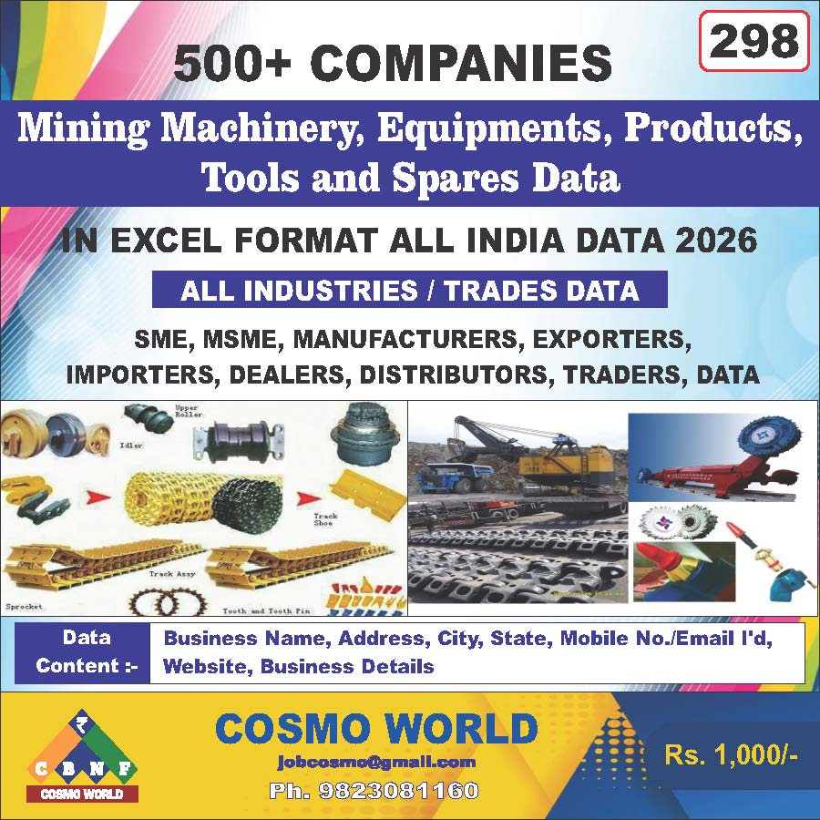 Mining Machinery, Equipments, Products, Tools and Spares Database by CosmoDatabase — B2B Contact List with Emails and Phone Numbers