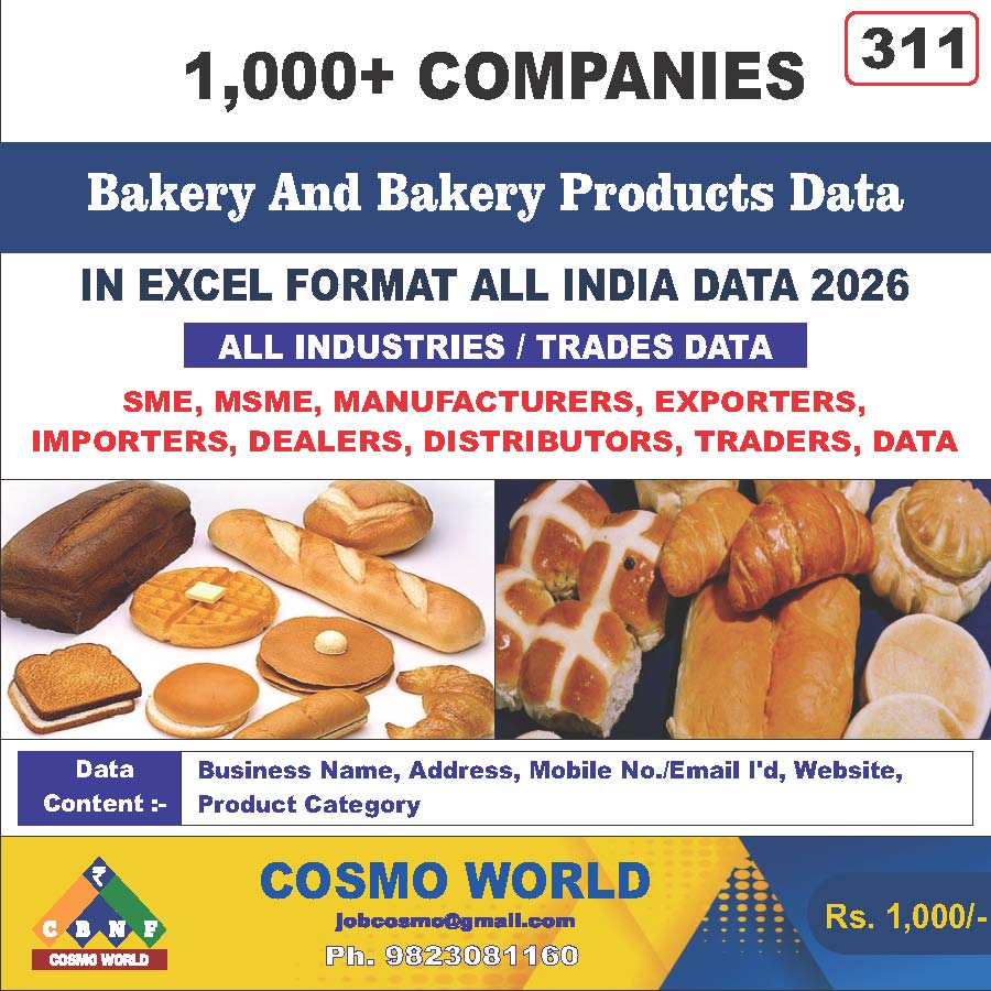 Bakery And Bakery Products Database by CosmoDatabase — B2B Contact List with Emails and Phone Numbers