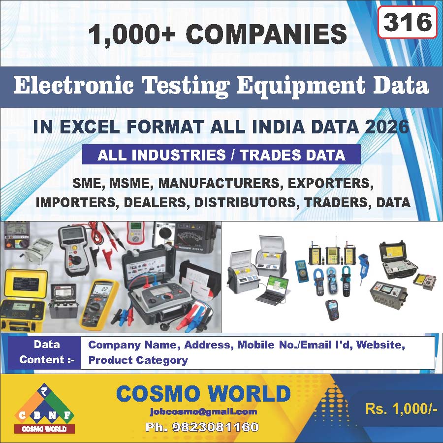 Electronic Testing Equipment Database by CosmoDatabase — B2B Contact List with Emails and Phone Numbers