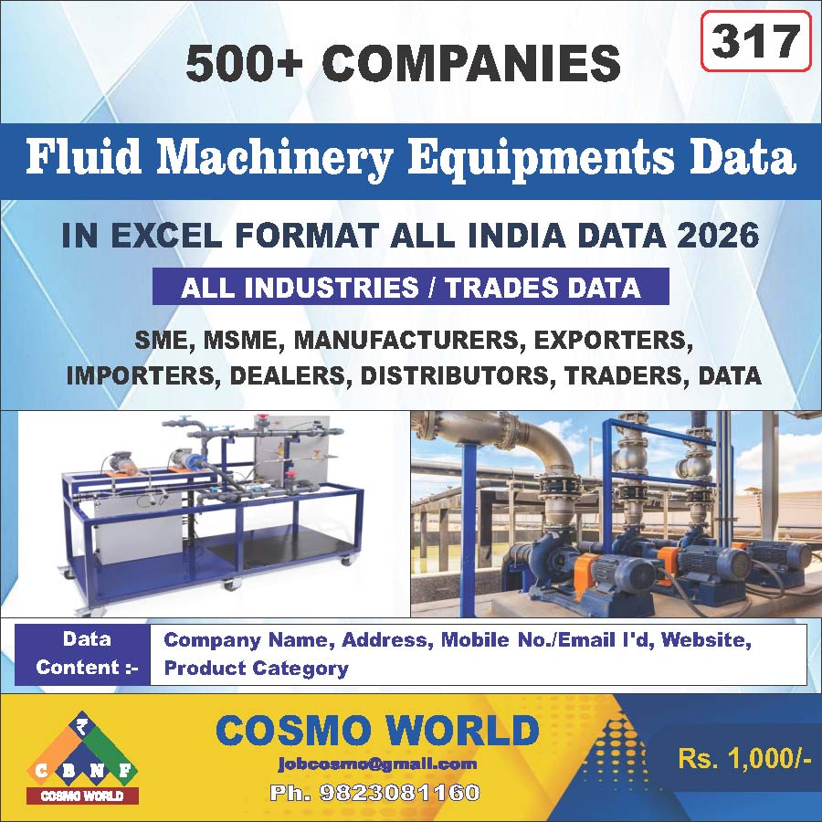 Fluid Machinery Equipment's Database by CosmoDatabase — B2B Contact List with Emails and Phone Numbers