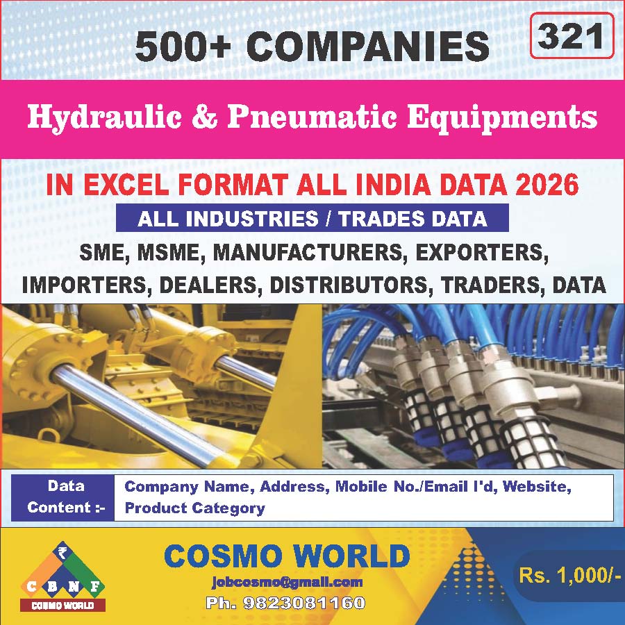 Hydraulic & Pneumatic Equipment's Database by CosmoDatabase — B2B Contact List with Emails and Phone Numbers