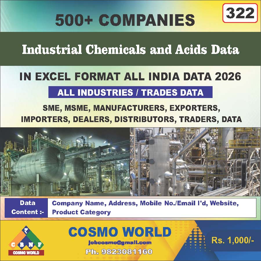 Industrial Chemicals and Acids Database by CosmoDatabase — B2B Contact List with Emails and Phone Numbers