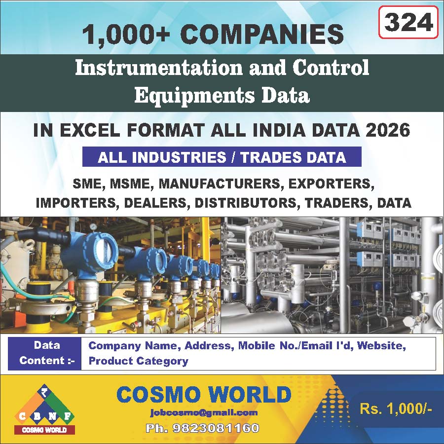 Instrumentation and Control Equipment's Database by CosmoDatabase — B2B Contact List with Emails and Phone Numbers