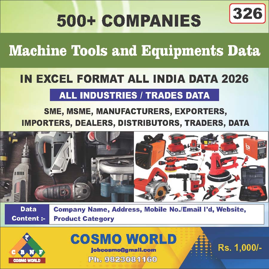Machine Tools and Equipment's Database by CosmoDatabase — B2B Contact List with Emails and Phone Numbers