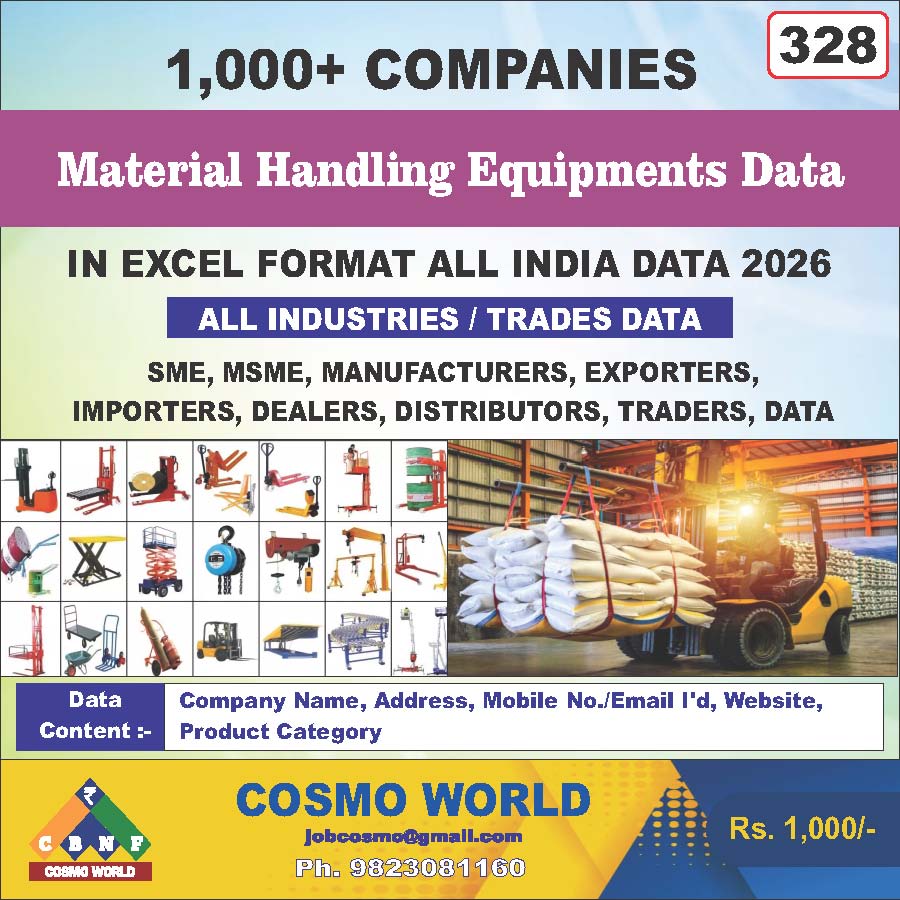 Material Handling Equipment's Database by CosmoDatabase — B2B Contact List with Emails and Phone Numbers