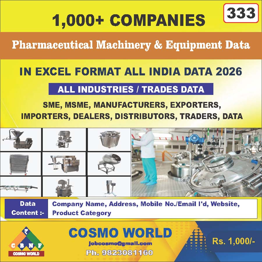 Pharmaceutical Machinery & Equipment Database by CosmoDatabase — B2B Contact List with Emails and Phone Numbers