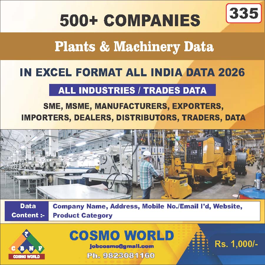 Plants & Machinery Database by CosmoDatabase — B2B Contact List with Emails and Phone Numbers