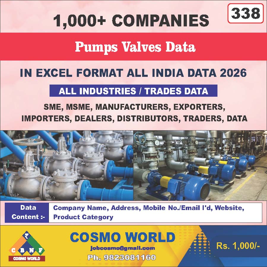 Pumps Valves Database by CosmoDatabase — B2B Contact List with Emails and Phone Numbers