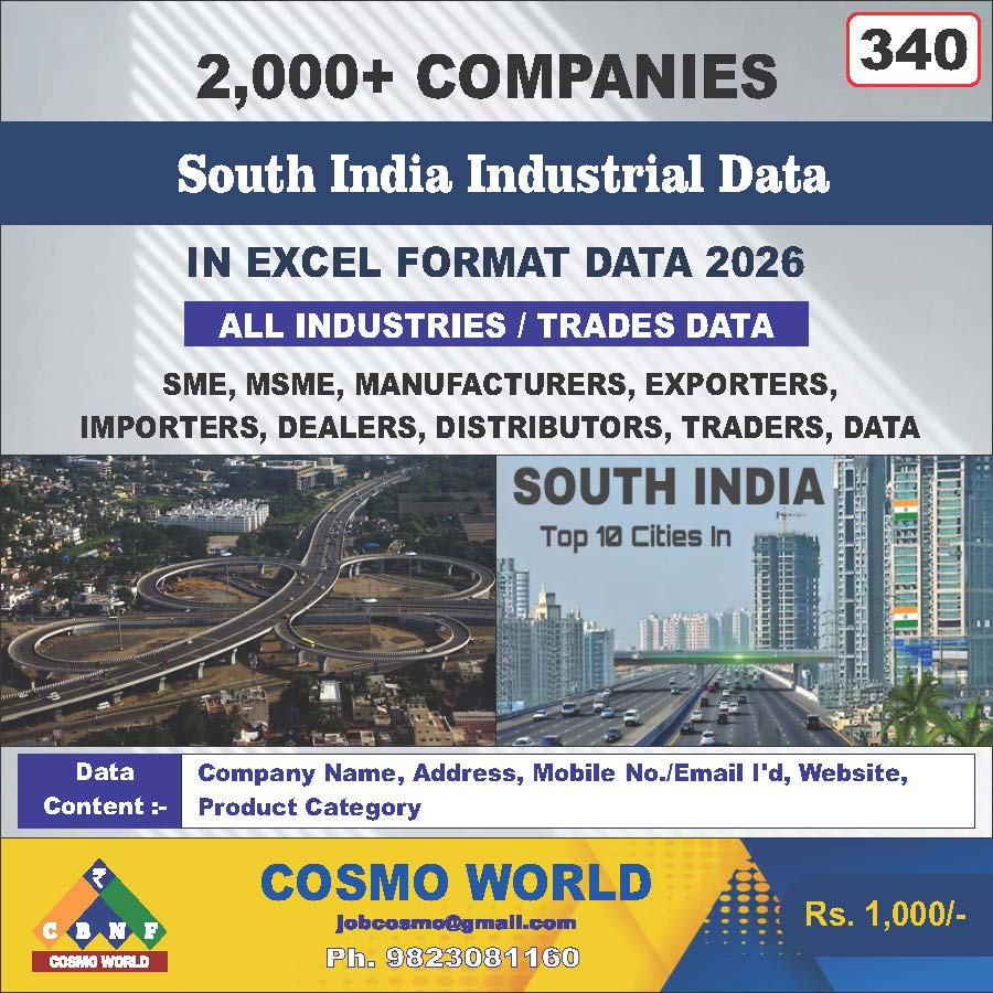 South India Industrial Database by CosmoDatabase — B2B Contact List with Emails and Phone Numbers