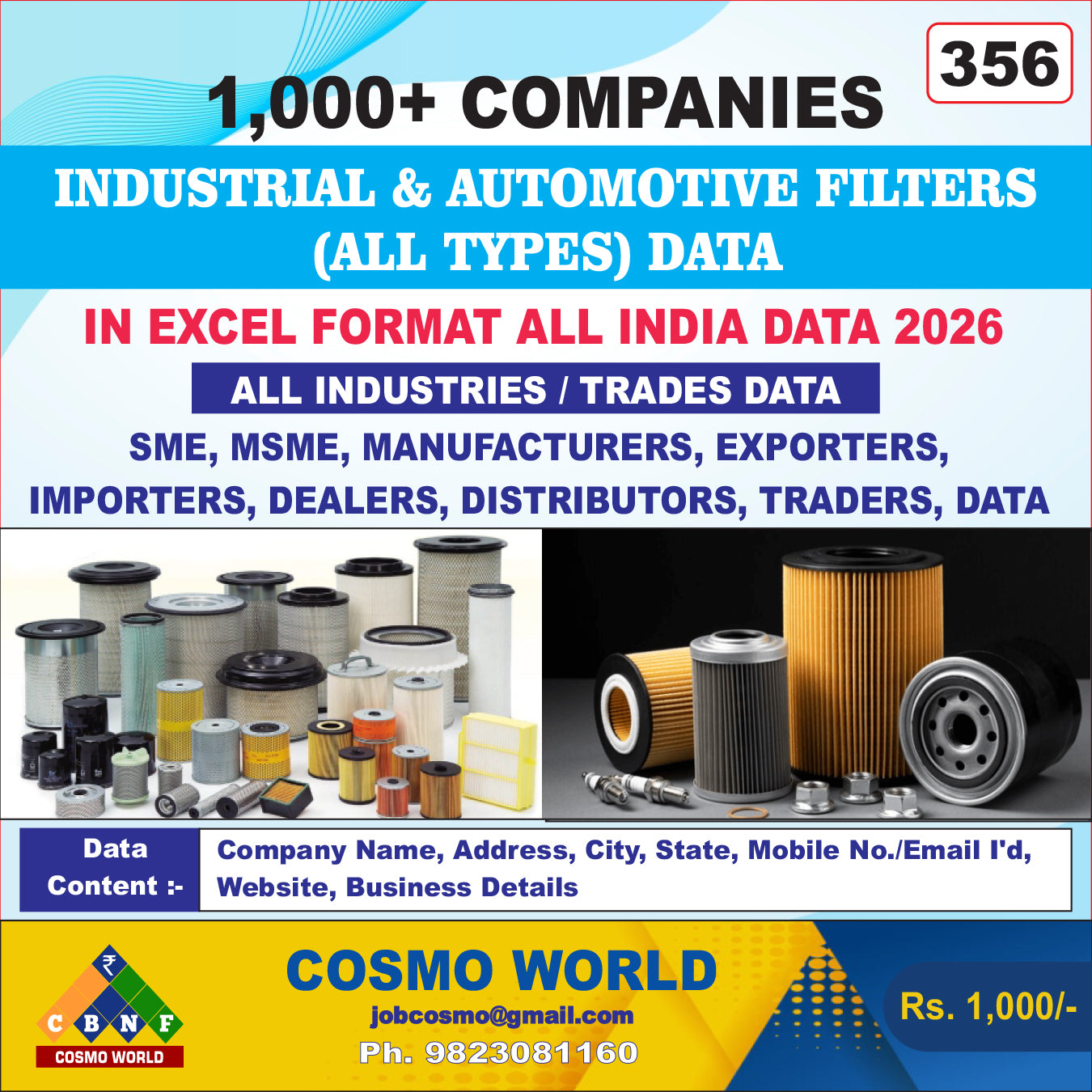 Industrial & Automotive Filters (All Types) Database by CosmoDatabase — B2B Contact List with Emails and Phone Numbers