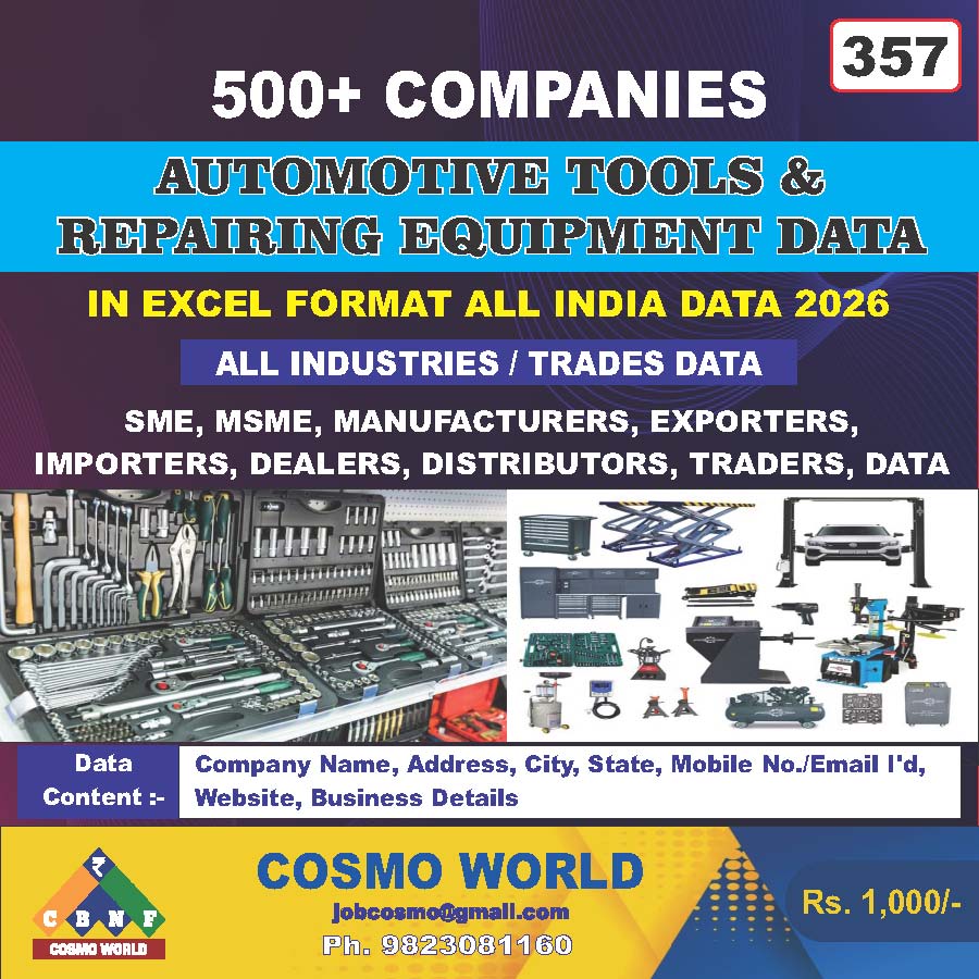 Automotive Tools & Automotive Tools & Repairing Equipment Database by CosmoDatabase — B2B Contact List with Emails and Phone Numbers