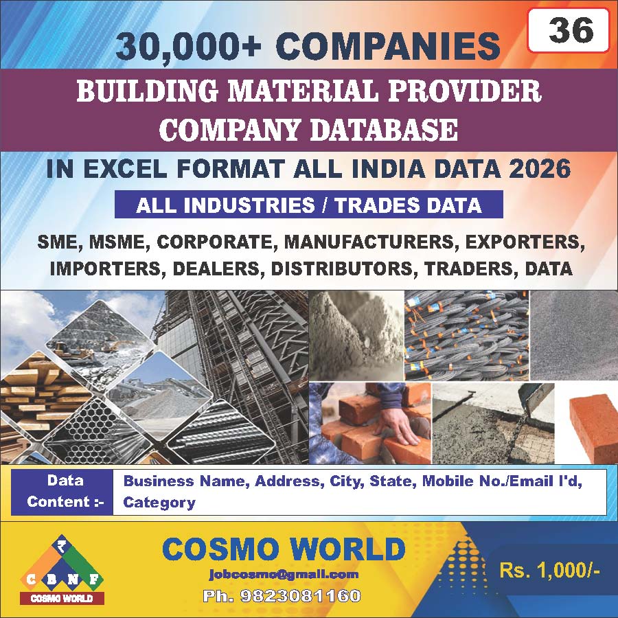 Building Material Provider Company Database by CosmoDatabase — B2B Contact List with Emails and Phone Numbers