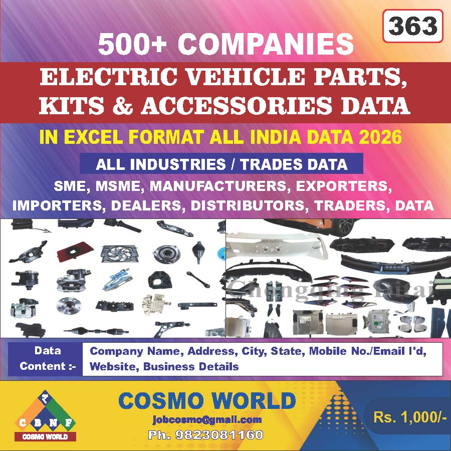 Electric Vehicle Parts, Kits & Accessories Database by CosmoDatabase — B2B Contact List with Emails and Phone Numbers