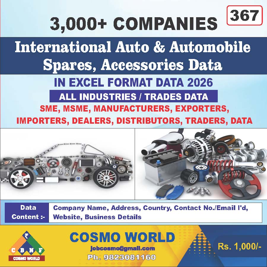 International Auto & Automobile Spares, Accessories Database by CosmoDatabase — B2B Contact List with Emails and Phone Numbers