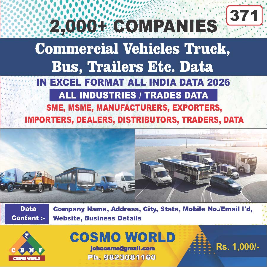 Commercial Vehicles Truck, Bus, Trailers Etc. Database by CosmoDatabase — B2B Contact List with Emails and Phone Numbers