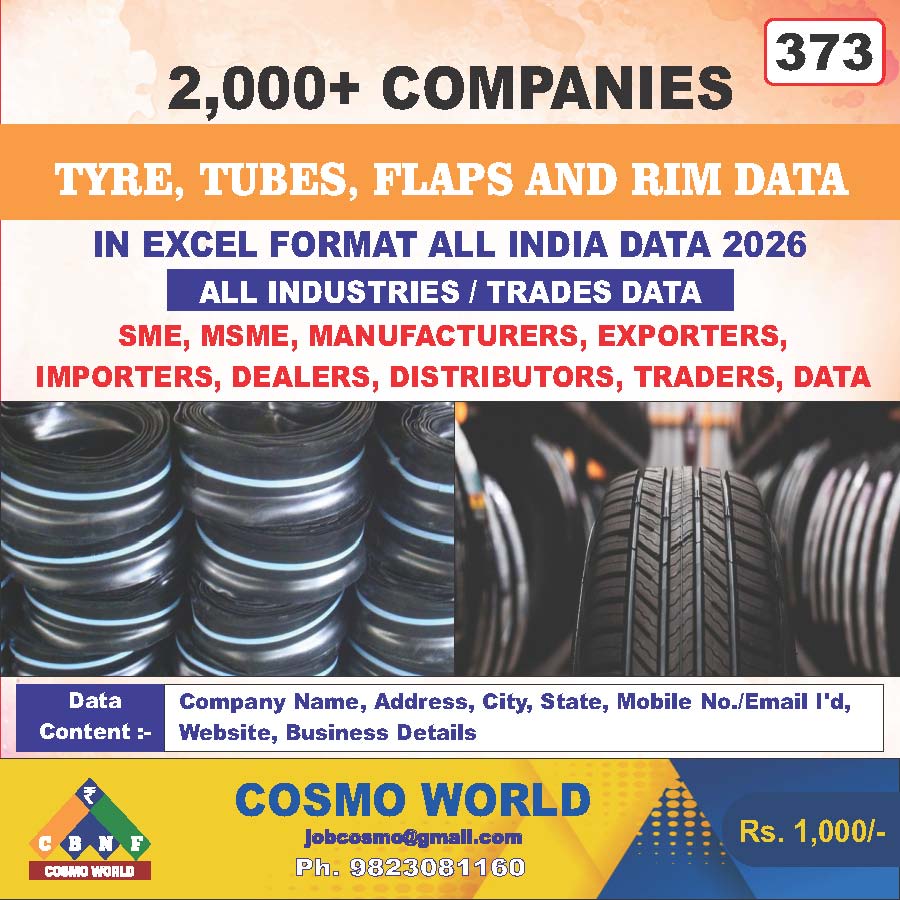 Tyres, Tubes, Flaps and Rim Database by CosmoDatabase — B2B Contact List with Emails and Phone Numbers