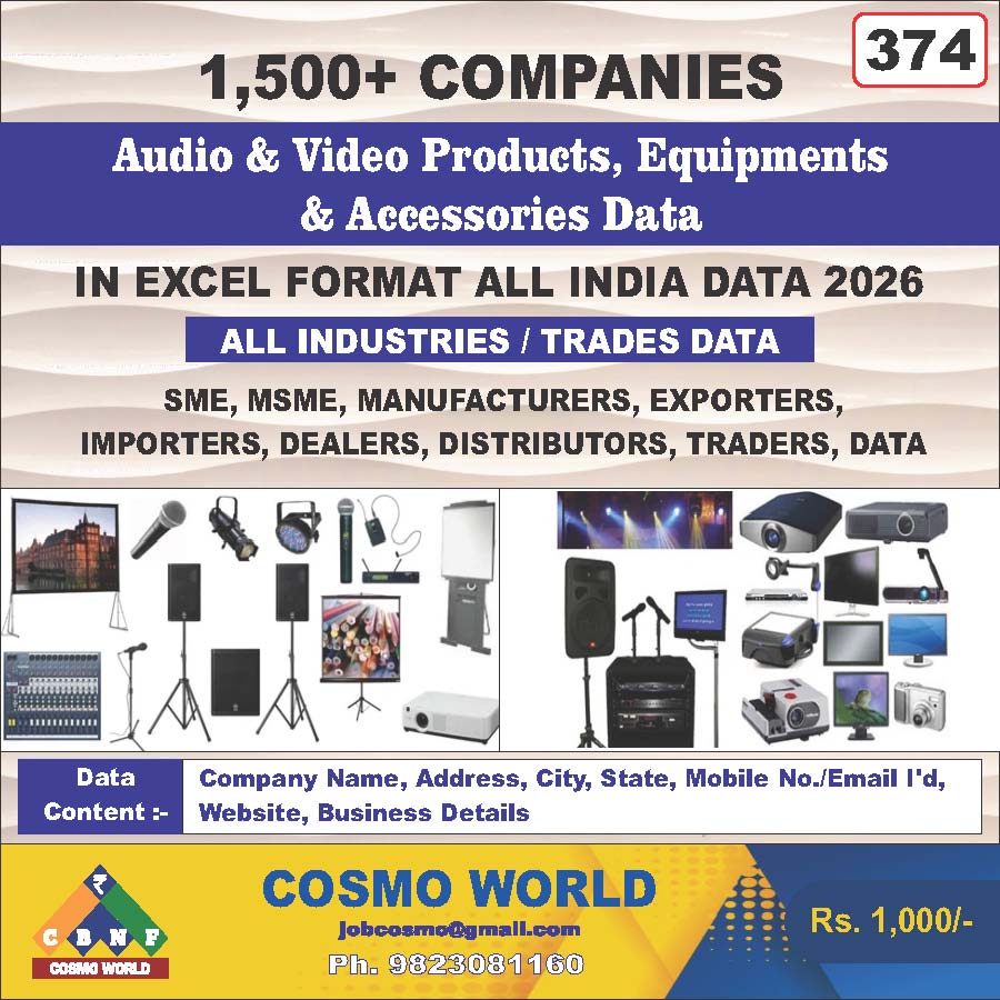 Audio & Video Products, Equipment's & Accessories Database by CosmoDatabase — B2B Contact List with Emails and Phone Numbers