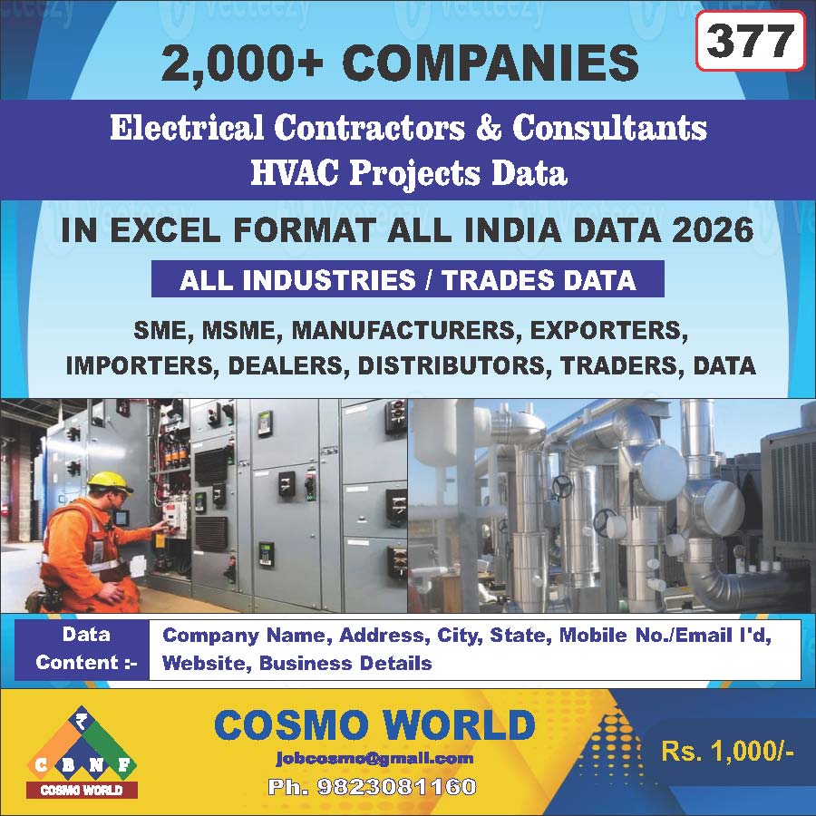 Electrical Contractors & Consultants HVAC Projects Database by CosmoDatabase — B2B Contact List with Emails and Phone Numbers